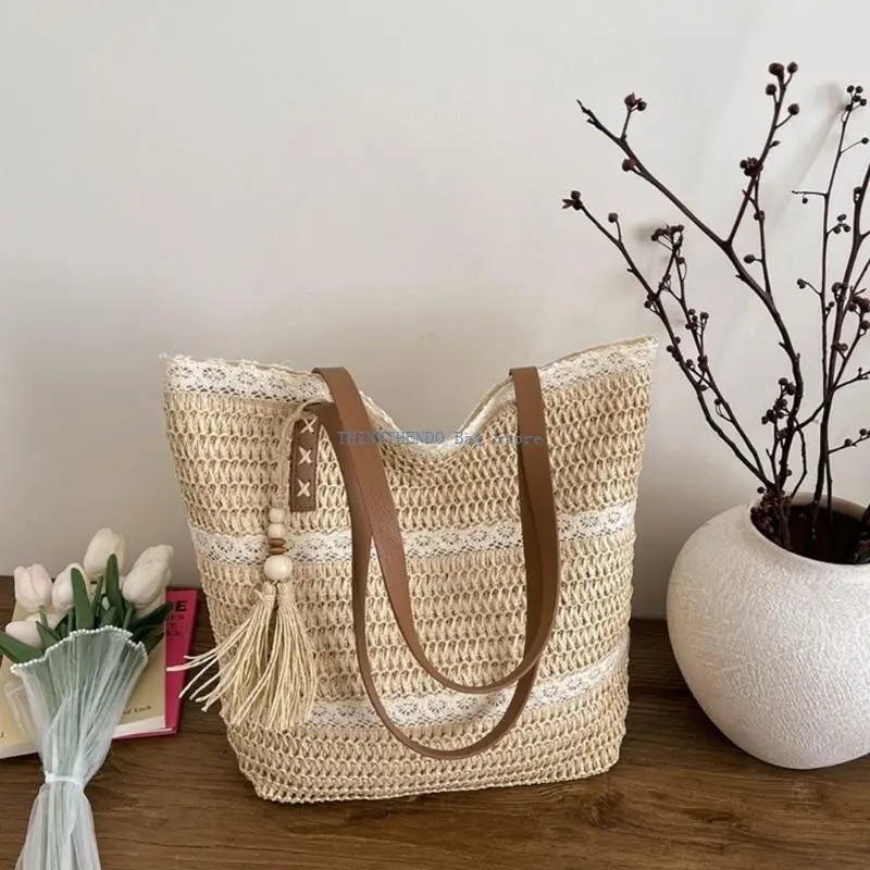 340D Practical Oversized Straw Beach Bag With Multiple Carrying Option Shoulder Bag Casual Handbag For Women and Girls
