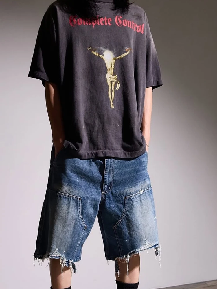 

Футболка Saint Mxxxxxx×Kosuke Kawamura, коллаборация, винтажная, с эффектом потертости, с круглым вырезом, с коротким рукавом, молодежная, летняя, хлопковая