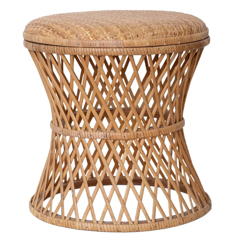 Handmade Rattan Round Stool Leisure Chair Rustic Style South French Homestay Living Room Bedroom Home Shoe Changing Stools