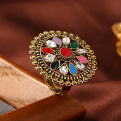 Vintage Round Flower Midi Finger Rings for Women Bohemian Ethnic Carved Flower Open Finger Ring Anel Wedding Party Jewelry Gift