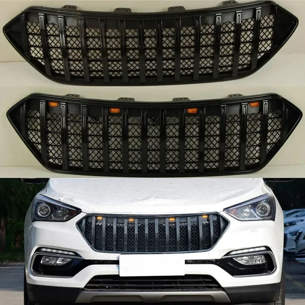 

Grill with LED lights front bumper modification accessories decoration Racing grill For HYUNDAI SANTA FE 2016-2019