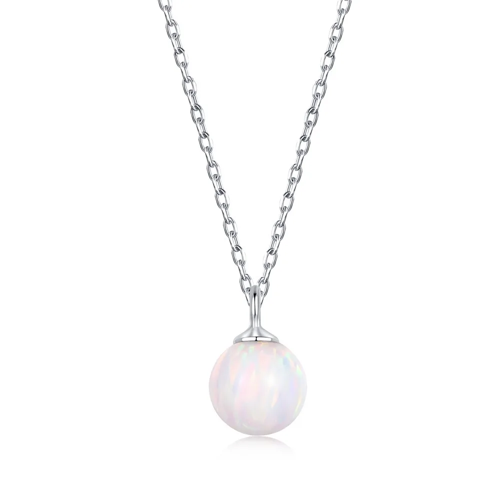 925 Sterling Silver Australian Treasure Necklace, Ladies Style Round Opal Pendant, Elegant and Collarbone Chain