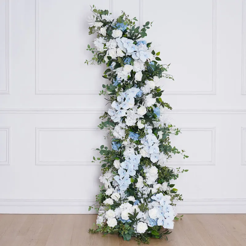 الأزرق الأبيض زهرة صف الزفاف خلفية القرن قوس ديكور الورد السحلية الخضراء أوراق النعناع ترتيب الأزهار الدعائم الطرف A8798