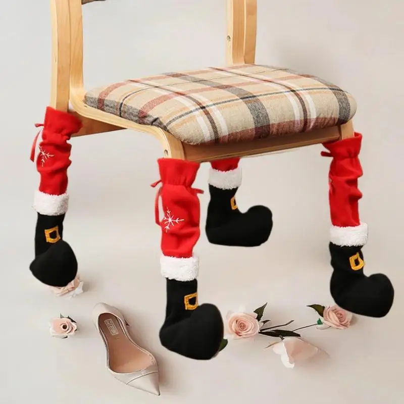 4 قطعة أثاث عيد الميلاد كرسي غطاء الساق حافظات الأرضية عيد الميلاد قدم كم ديكور سانتا الجدول الساق كرسي القدم يغطي 2025 #1
