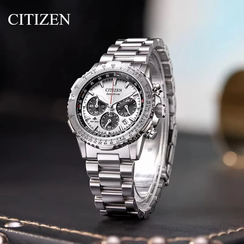 Original Citizen CA4660-61A Eco-Drive Chronograph 40mm Silver Dial Stainless Steel Bracelet 200M Waterproof Date Display
