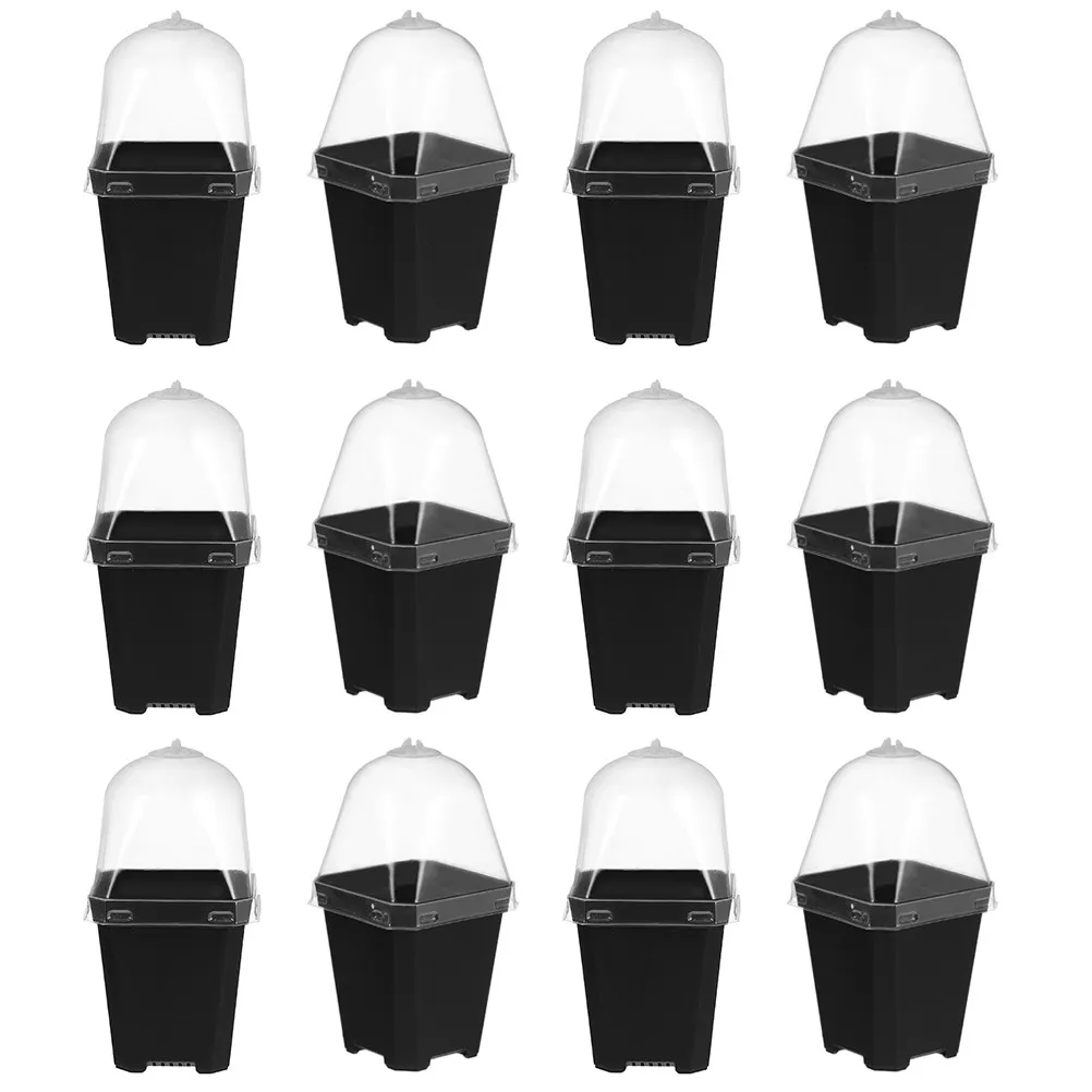 

12 наборов квадратных горшков для рассады с куполом для контроля влажности, контейнеры для проращивания растений в саду, с усиленной вентиляцией и дренажем