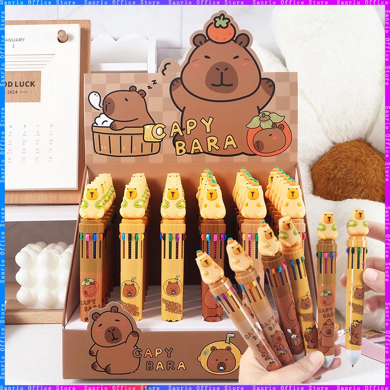 Cartoon Capybara Ten Color Ballpoint Pen Student Creative Multi Color Accounting Pen Stationery Gift Cute Press Pen Batch