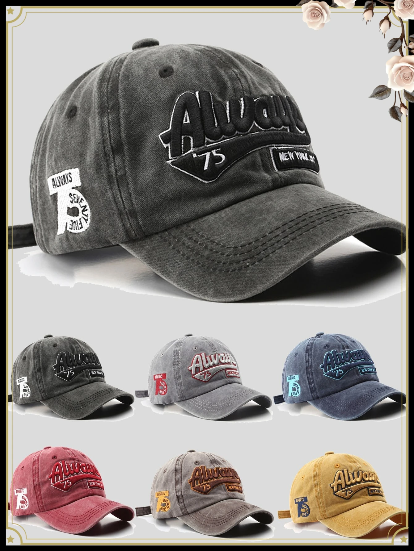 1 Piece ALWAYS 3D Three-Dimensional Embroidery Baseball Cap, Unisex, NEW YORK CITY Seventy-Five 75 (1775) Embroidered Cap, Stylish Casual American Joint Sun Hat, Perfect As A Gift
