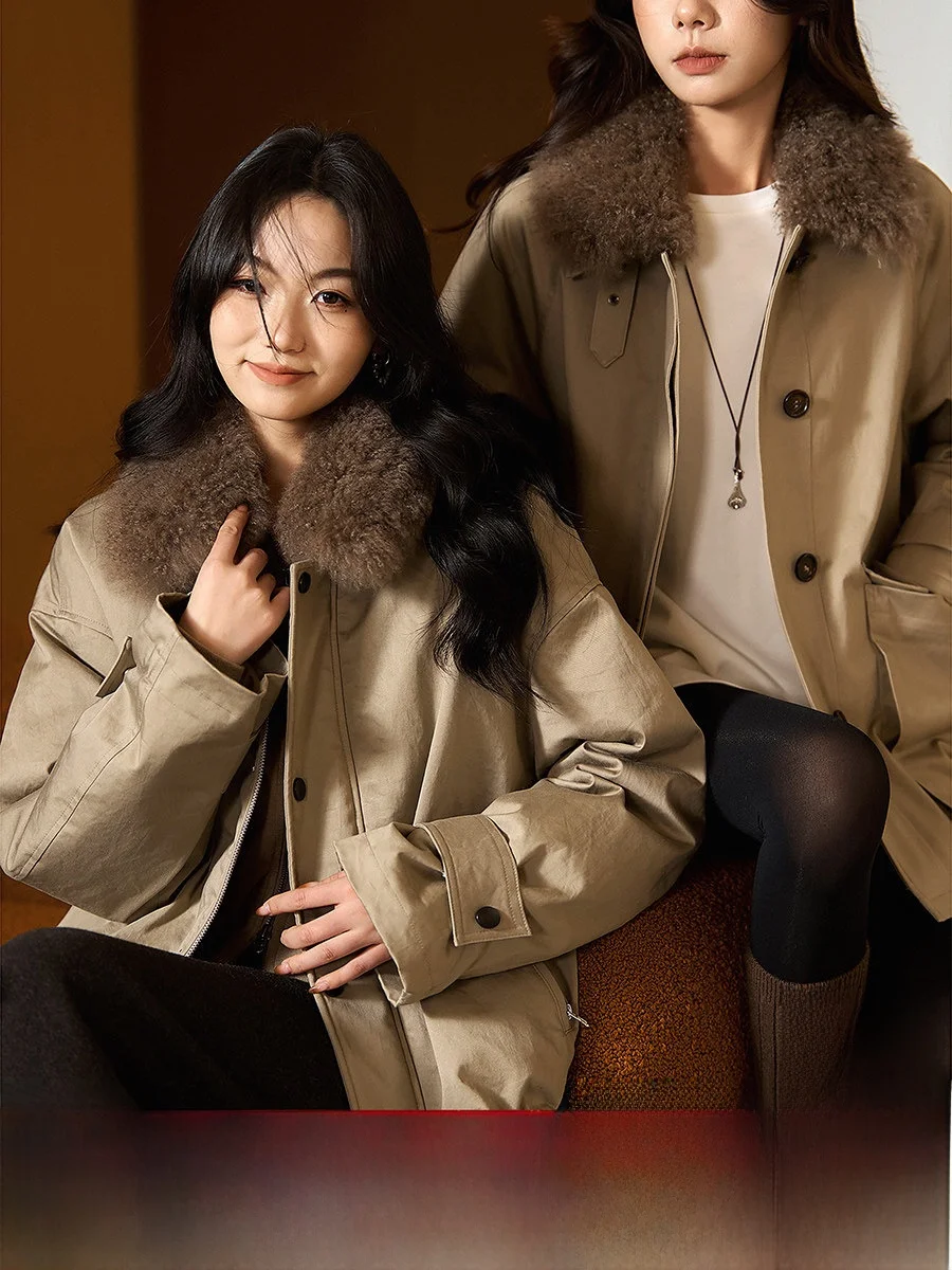 

Куртка женская Wild Series Wind And Snow Traveler с гусиным пухом, двойным отложным воротником из шерсти, удлиненная, стандартный крой