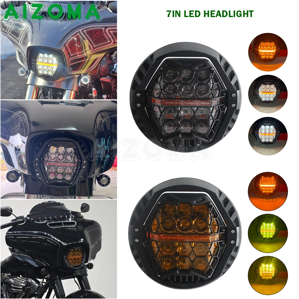 For Harley Dyna Switchback Touring Road King  Softail Motorcycle 7In LED Headlight High/Low Beam Headlamp Daytime Running Lights