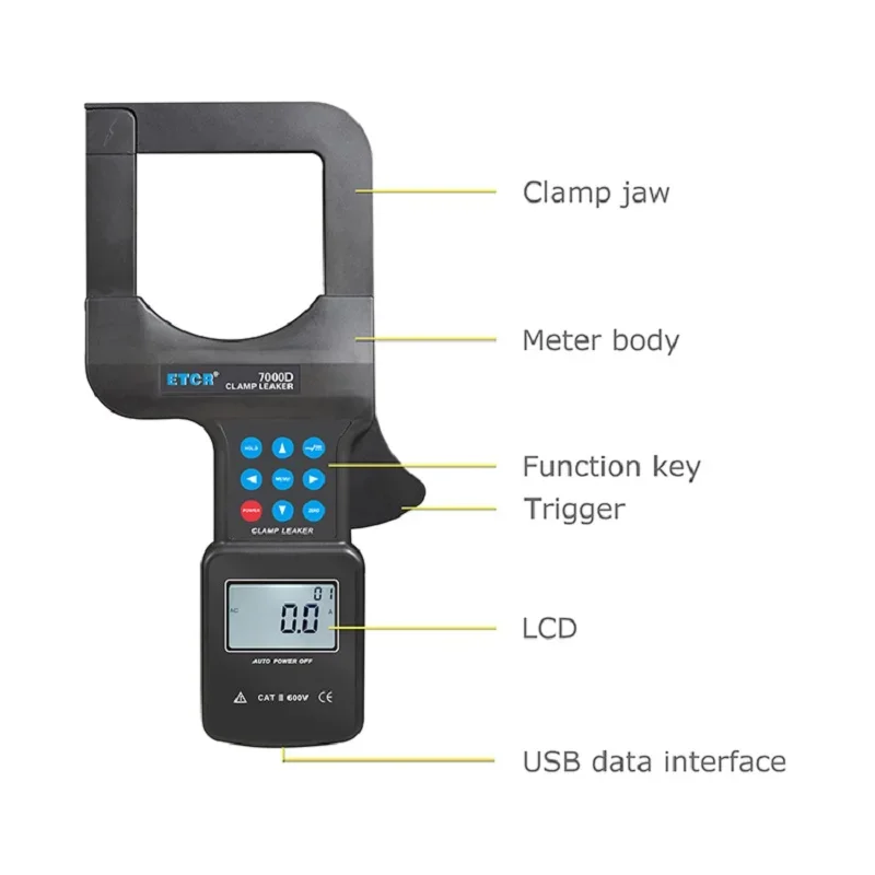 Large Caliber DC/AC Clamp Current Meter DC 2000A AC 1000A CT Size 80mmx80mm  RS232 USB Interface Data Hold ETCR7000D