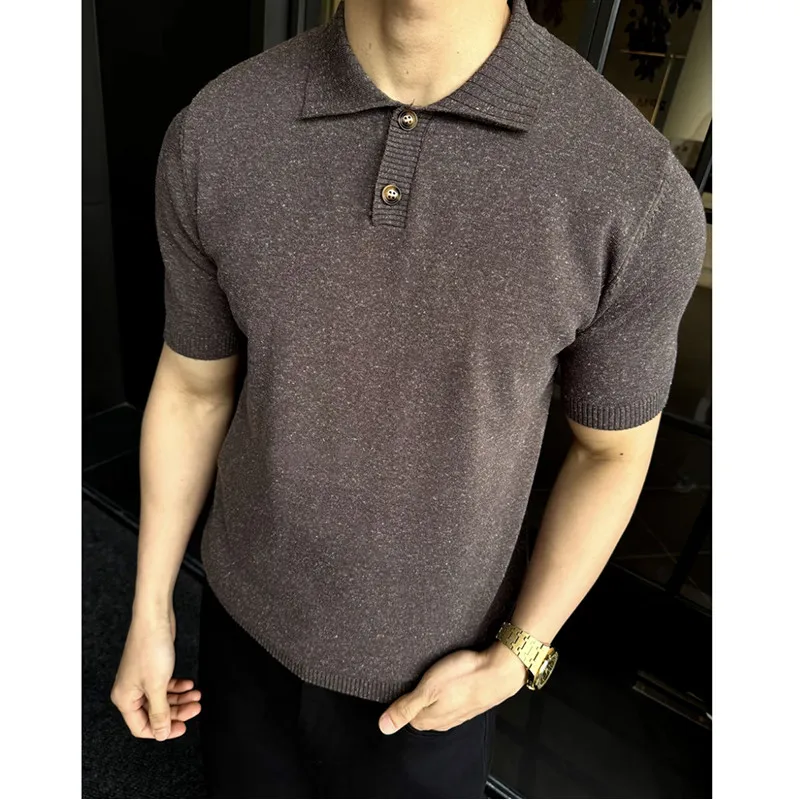 Summer Linen Lyocell Knitted Short Sleeve Polo Shirt Men Solid Color Casual T-shirt Fashion Breathable Stretchy Business POLO