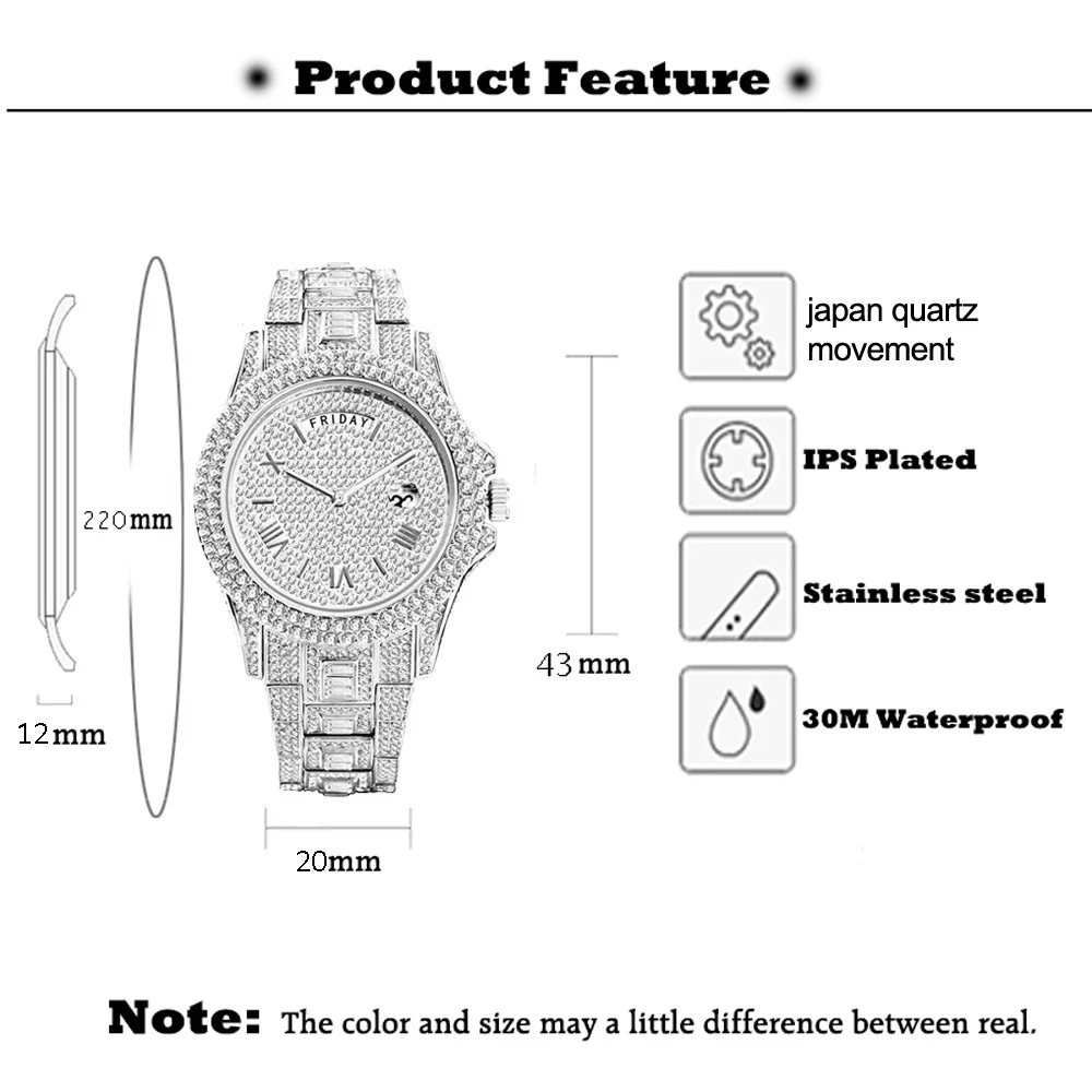 Relogio Masculino Luxury Full Ice Out Diamond Watch for Men Waterproof Day Date Calendar Hip Hop Quartz Mens Watches Droshipping