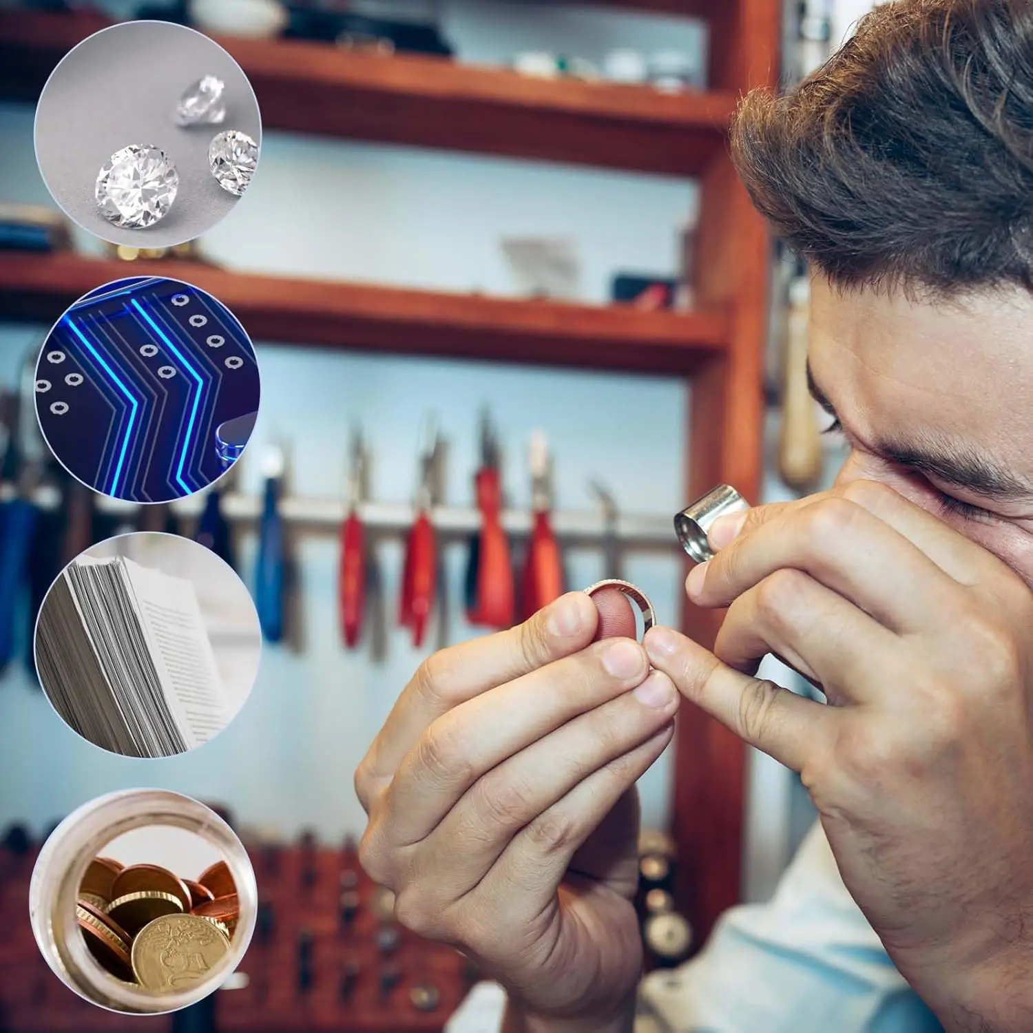 10X 20X 30X الثلاثي الطاقة مجوهرات العدسة مجموعة للطي جيب عدسة مكبرة للأحجار الكريمة عملات الساعات الفولاذ المقاوم للصدأ مع صندوق #4