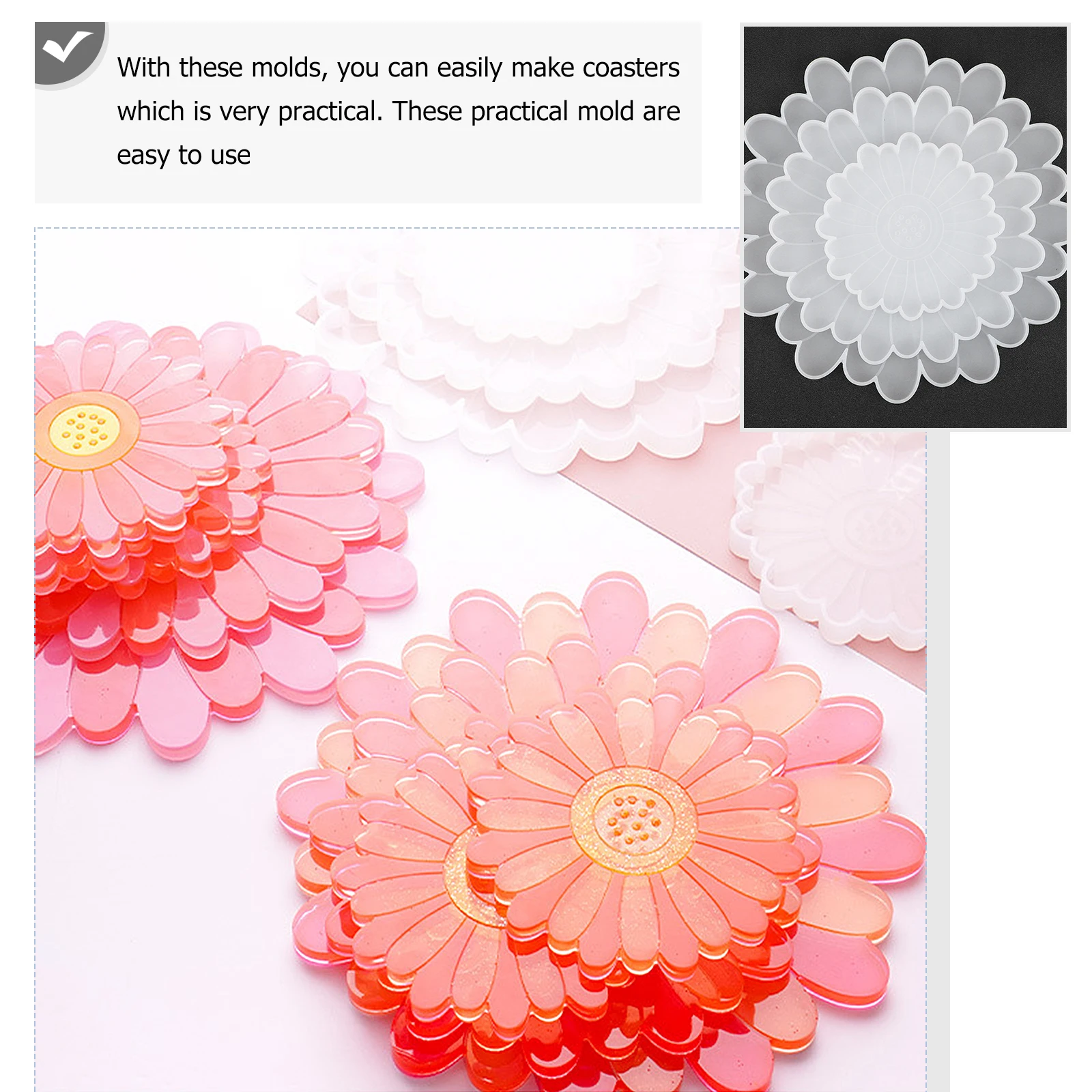 

5Pcs Daisy Craft Flexible Easy Clean Epoxy Silicone Craft Mold Diy Supplies Epoxy Coaster Mold Jewelry Parts