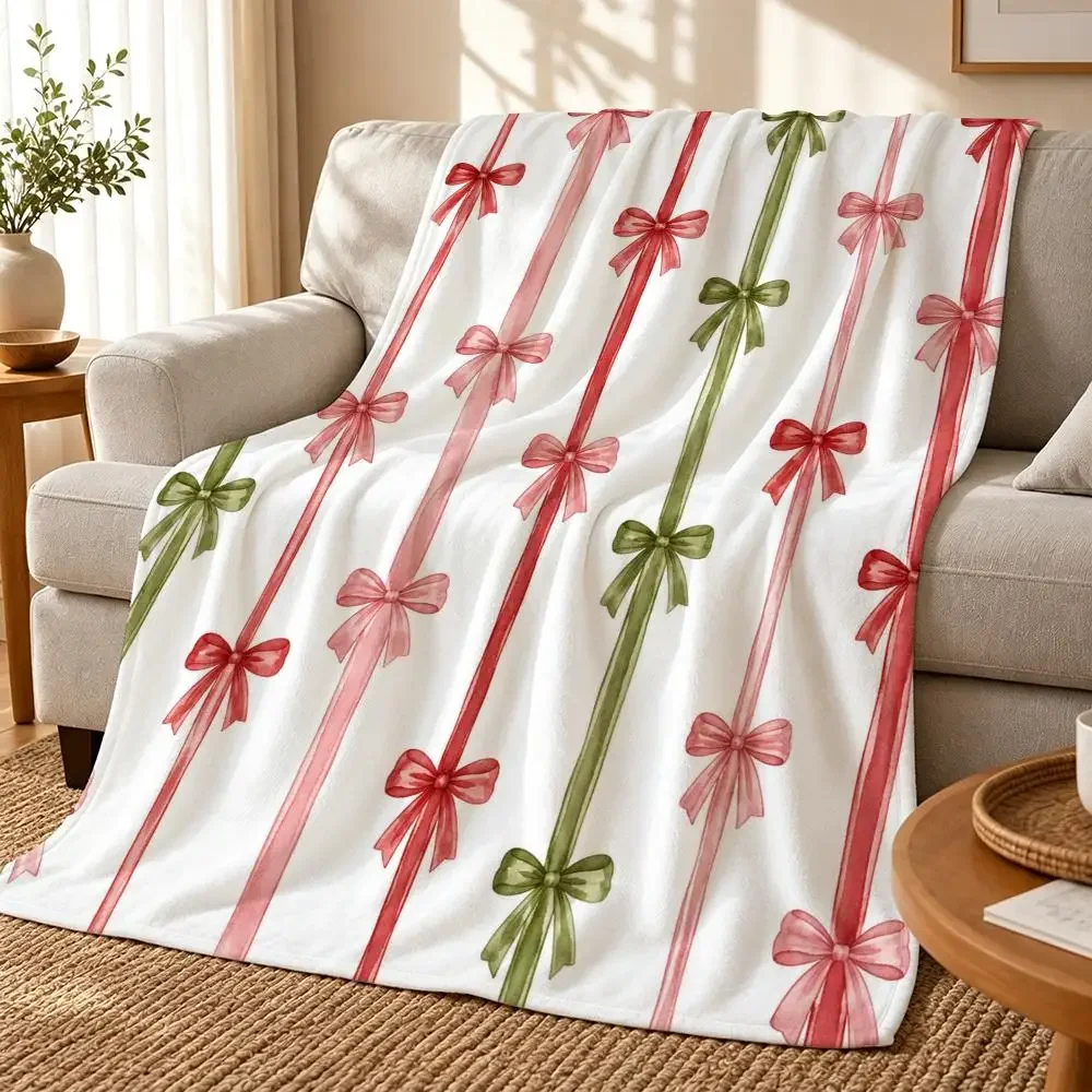 Cozy Autumn Fall Ribbon Print Throw Blanket for Sofa Couch Decor Seasonal Home Accent