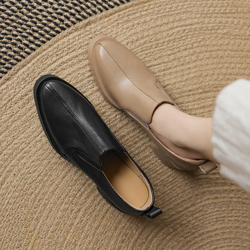 2026 new spring summer women pumps natural leather 22-25.5cm soft sheepskin+pigskin+cowhide round toe thick heel women shoes