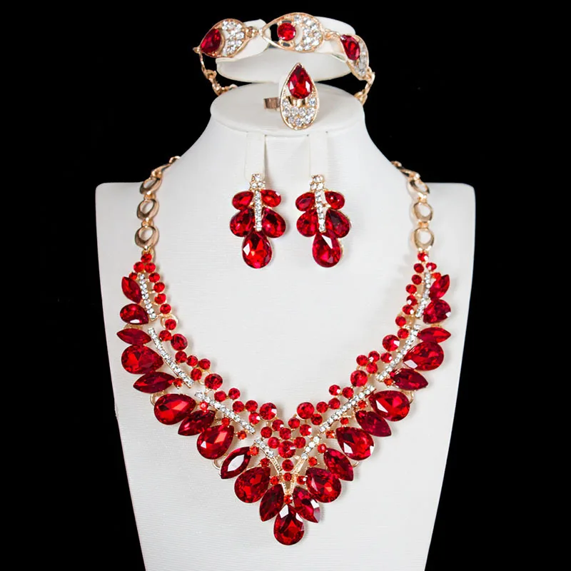 Cross-border e-commerce, exaggerated jewelry, crystal gemstone necklace, earrings, four-piece women's dress, dinner accessories