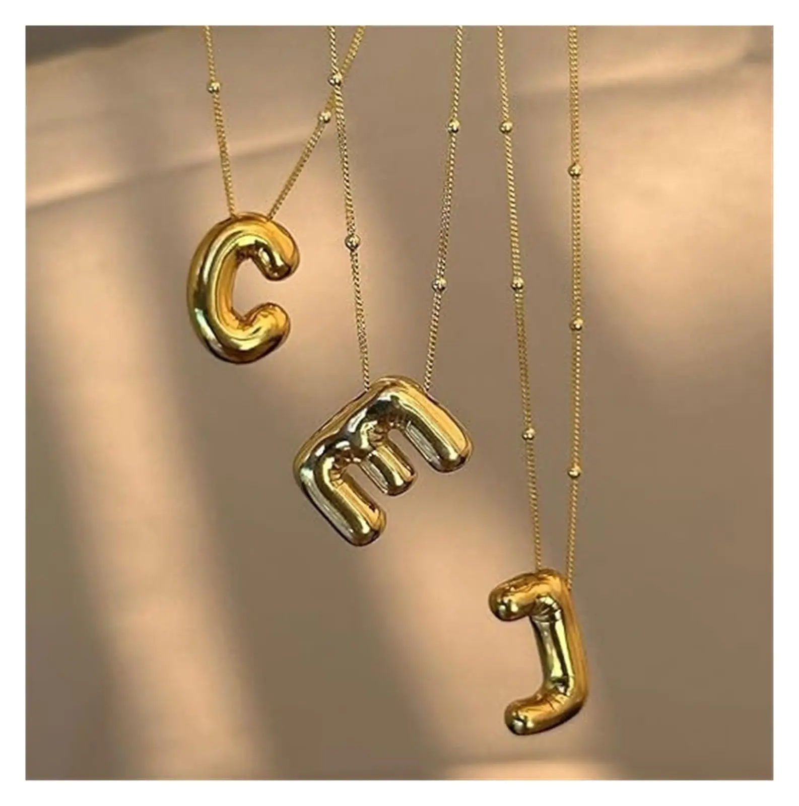 Smooth Stainless Steel Bubble letter Initial Pendant Chunky Women Personality Jewelry Gold Plated Balloon 26 Letter Necklaces