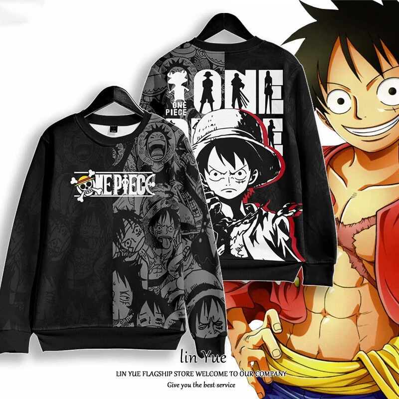 One piece Monkey D. Luffy Cartoon Round Neck Sweatshirt with Printed Casual Loose Autumn and Winter Long Sleeved Top