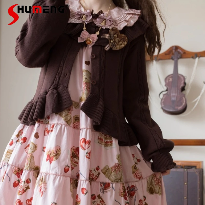 

Японский мягкий милый вязаный кардиган для девочек на весну и осень, новые женские облегающие милые вязаные пальто в стиле ретро, вязаный топ Y2K, свитер