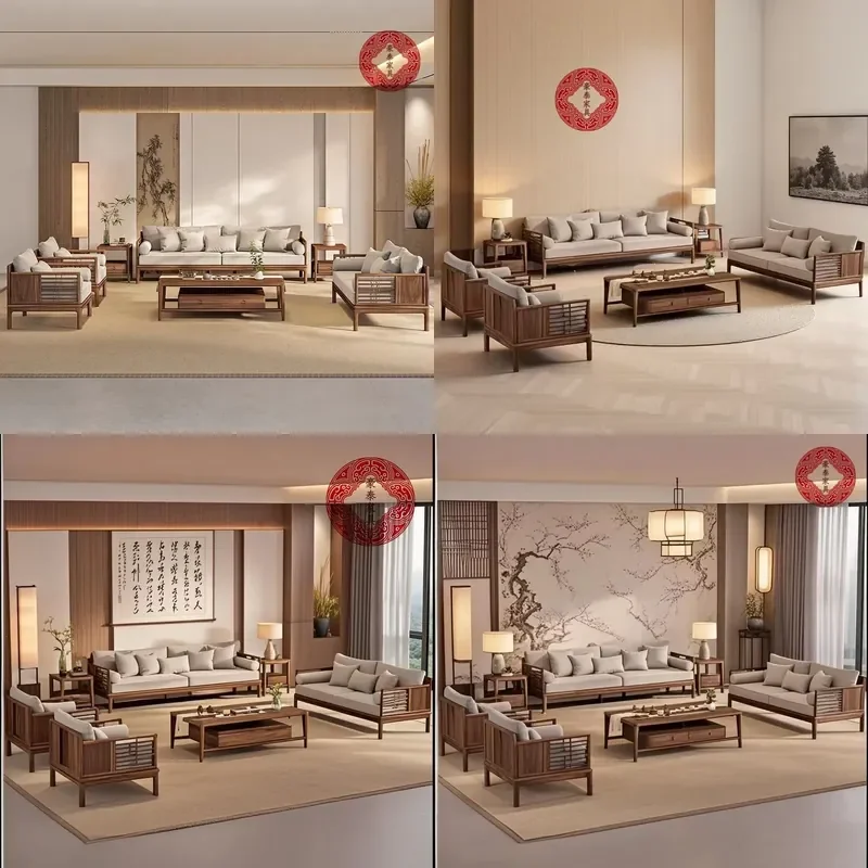 For New Chinese Style Solid Wood Sofa Light Luxury Classical Retro High End Simple Modern Furniture for Villa Living Room