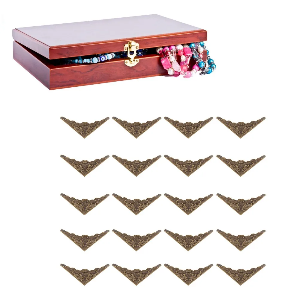 40pcs Bronze Box Corner Protectors Iron With Mounting Nails Corner Protectors Right Angle Furniture Corner Guard Wooden Box