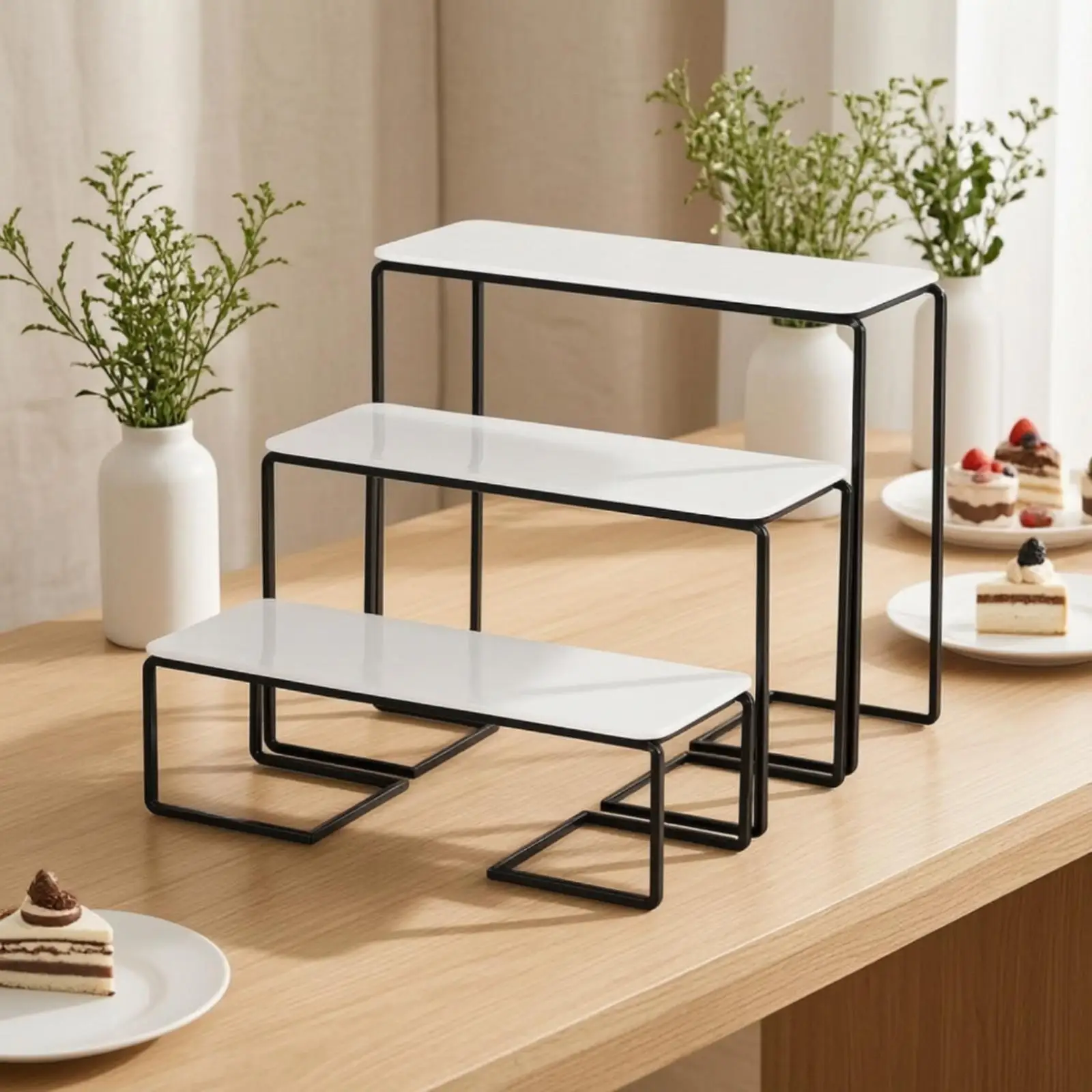 3 Pieces Rectangular Dessert Display Stand Modern Dessert Table Risers