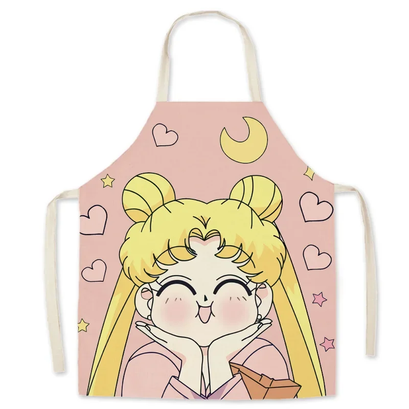 Cartoon Japanese Anime Girl Print Kitchen Apron Chef Cooking Accessories Adult Apron Anti-fouling Sleeveless Kids Bib Apron - view 2