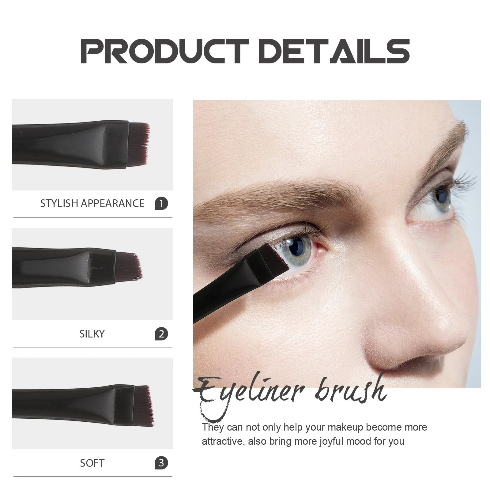 3 個のアイライナーブラシセットデュアルユース薄い角度付きアイメイクブラシ眉毛アイライナーメイクアップアイライナーブラシ女性ギフト
