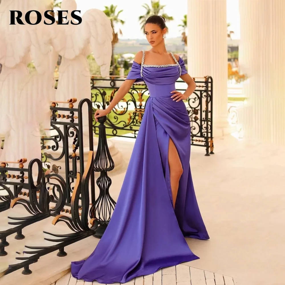 

ROSES Purple Evening Dress with Pleats Off Shoulder Elegant Robe De Soirée High Split Trumpet Formal Occasion Dresses Customized