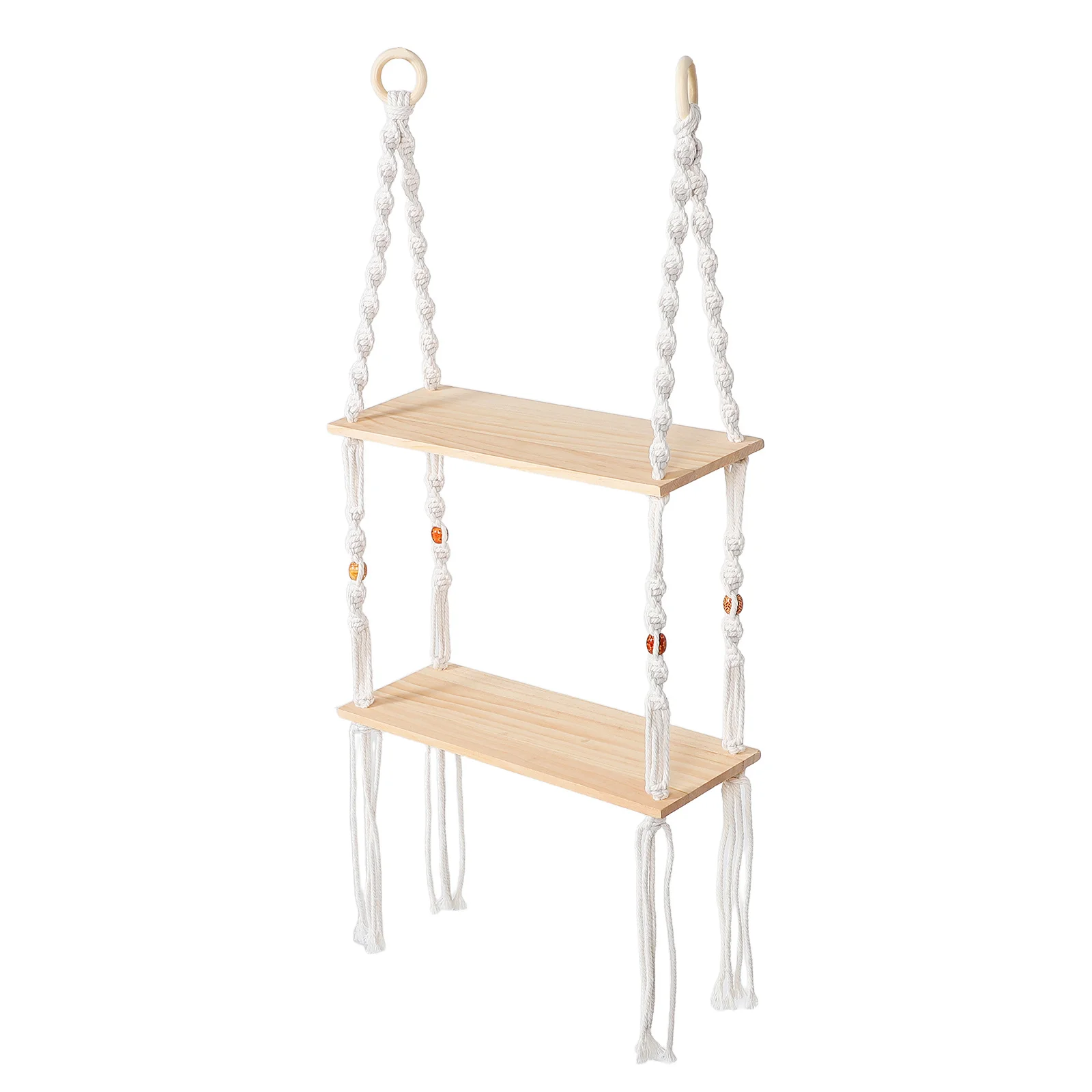 

Boho Wall Hanging Shelf Double Layer Woven Macrame Plant Shelf for Living Room Bedroom Bathroom Boho Office Decor Floating