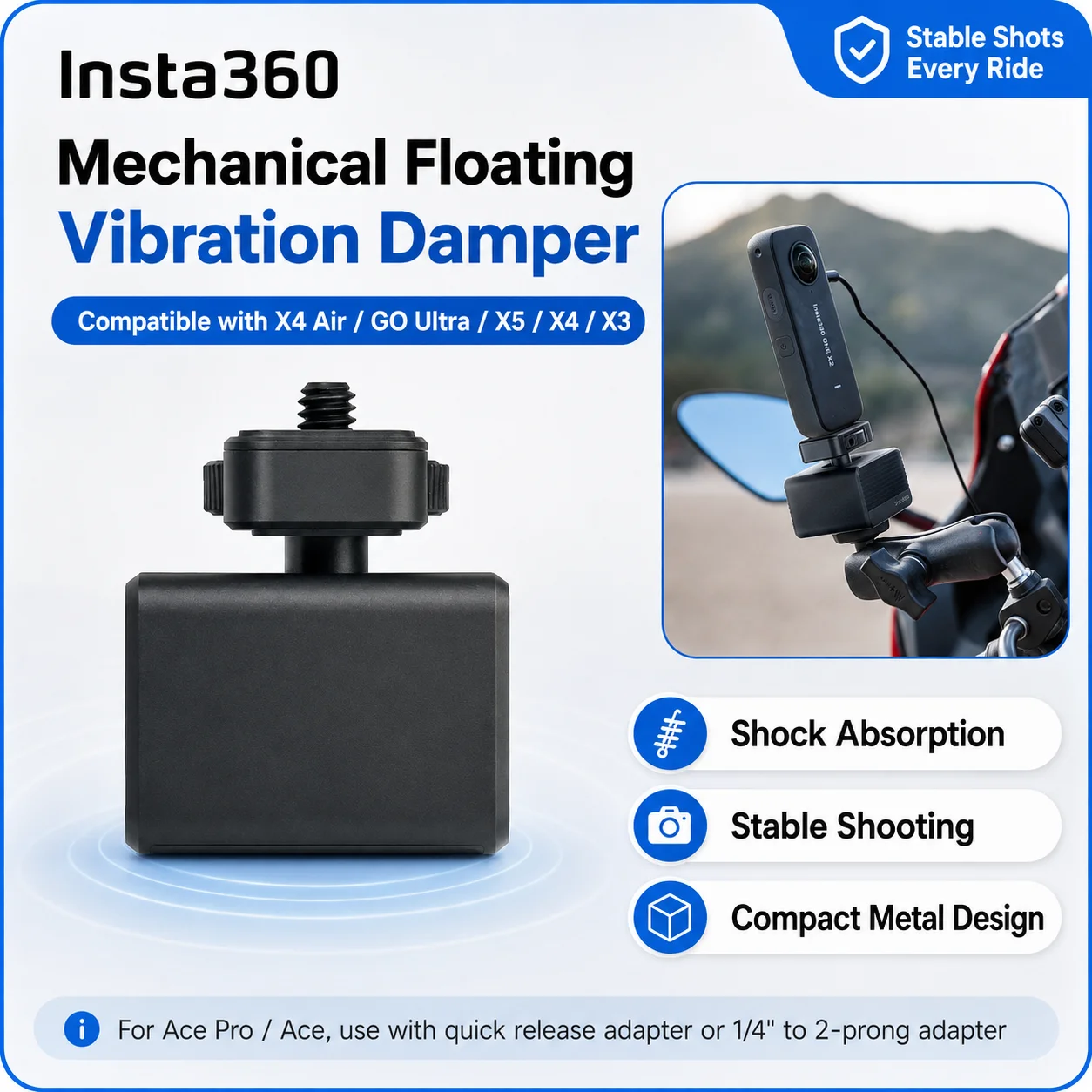 Sport Camera Vibration Damper Mechanical Floating Shock Absorber Mount For Insta360 X5 X4 Air X3 GO Ultra Outdoor Recording