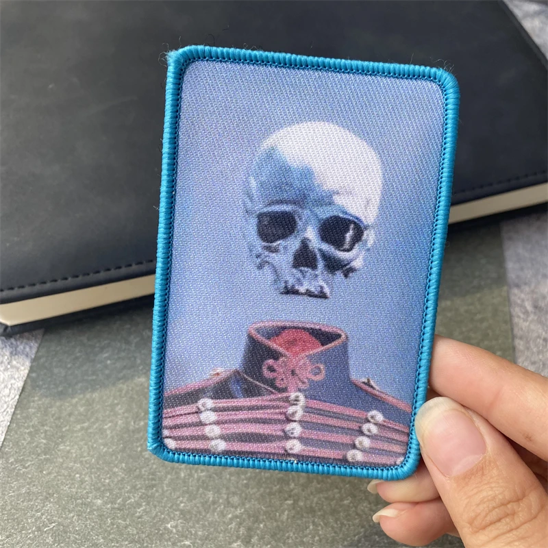 

Blue Skull Morale Printed Badge Personalized Tactical Military Patch Outdoor Backpack Hat Accessories Hook and Loop Stickers