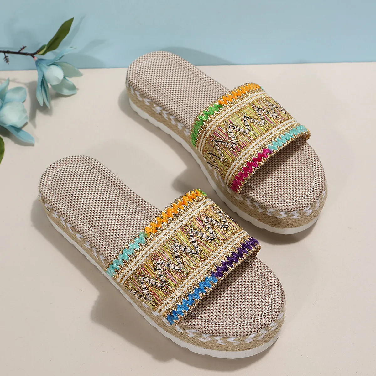 Zomer Dames Slippers Outdoor Strand Sandalen Bohemian Etnische Stijl Handgemaakte Espadrilles Platform Slippers Slippers Vrouwen