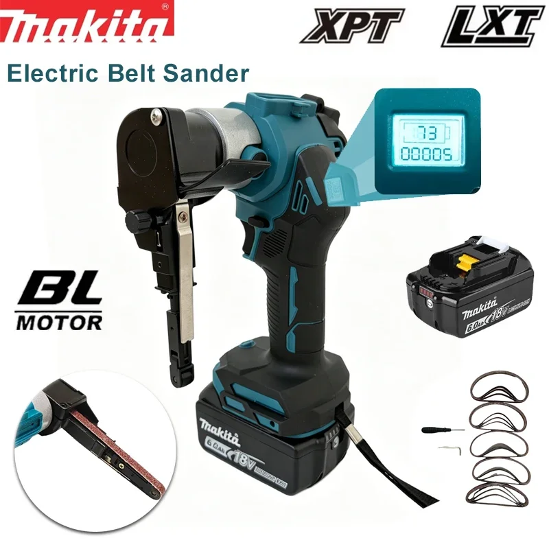 Makita Bürstenloser Elektrischer Mini-Bandschleifer für 18-21V Akku Kabelloser Schleifer Polierer Elektrowerkzeug mit Schleifbändern für Holz- und Metallbearbeitung
