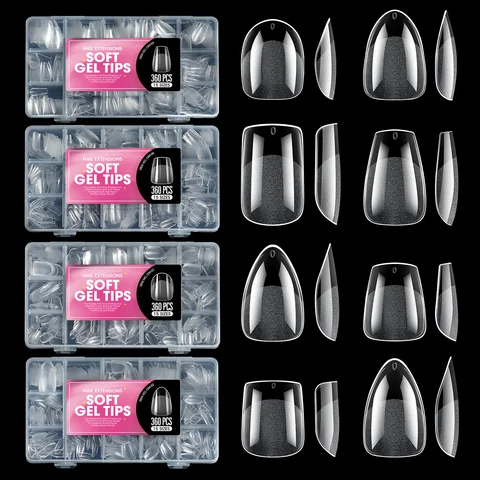 360 faux ongles en gel souple à couverture complète, capsules d'ongles en forme d'amande/carré/coffin, extensions d'ongles pour manucure MagiBling