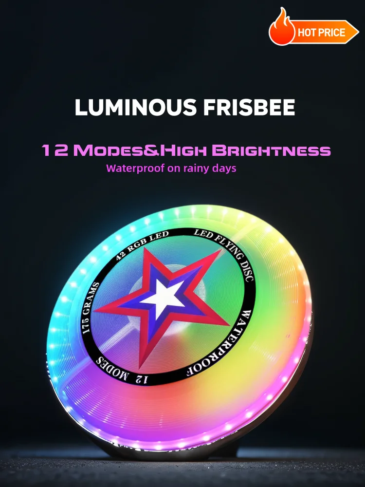 LED illuminated frisbee, 12 lighting modes, 42 LEDs, waterproof, casual toy, lawn sport frisbee
