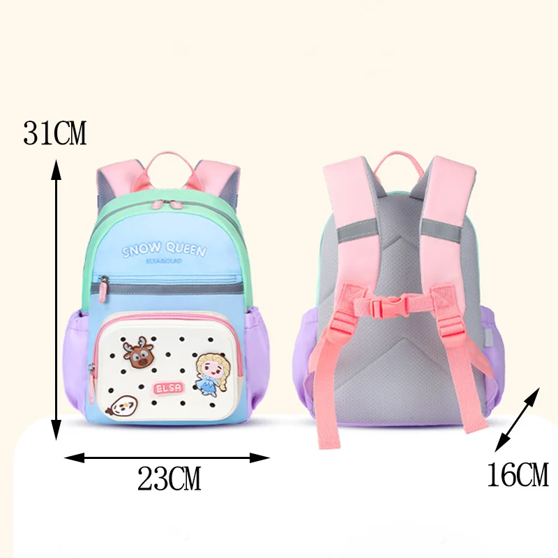 Disney Frozen Baby Girl Kindergarten Backpack Cartoon Snow Queen Children Cute DIY Badge Student Schoolbag