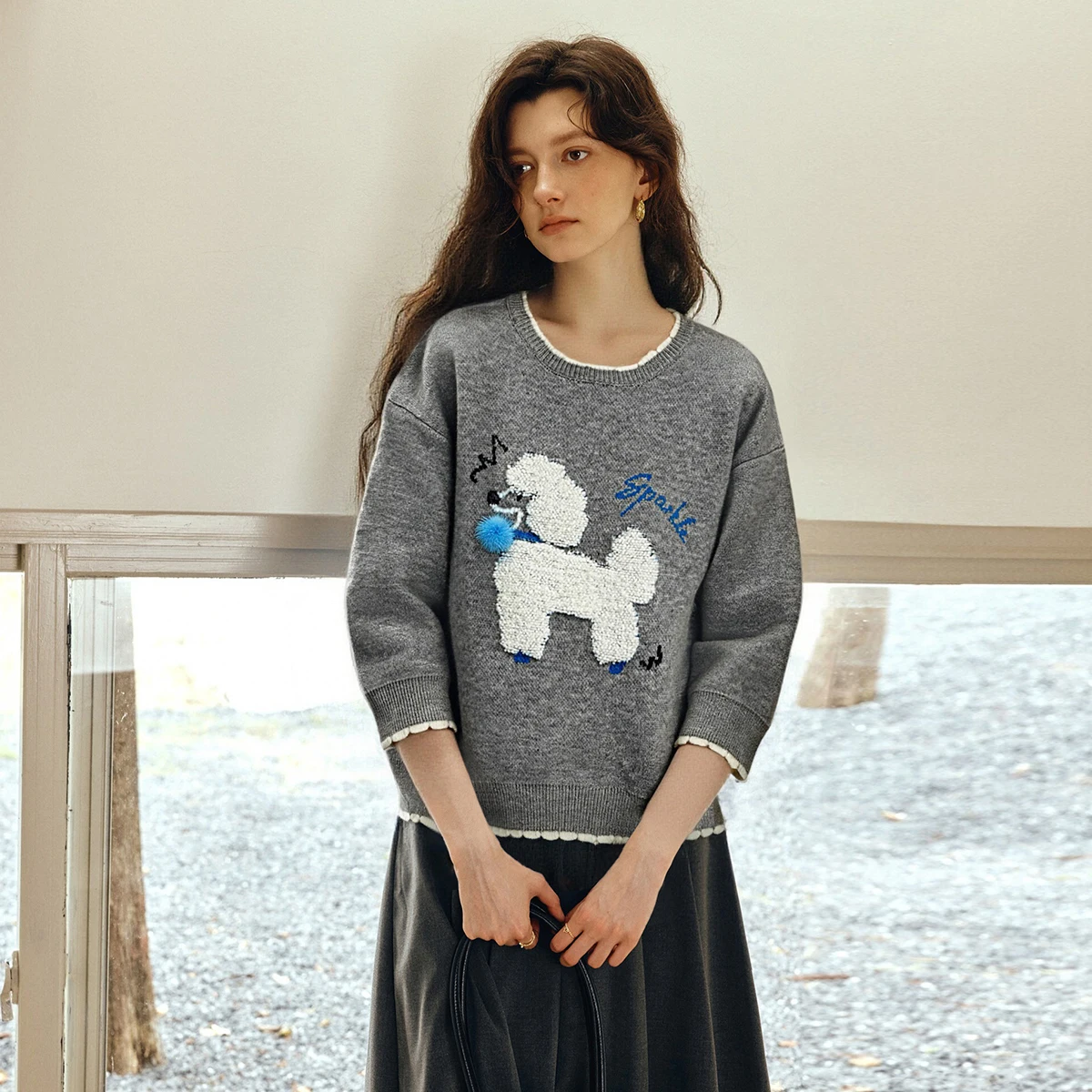 OLrain Sweaters Women Funny Embroidered Contrast Color Ruffled Pullovers Winter 2026 Casual Full Sleeve Jumpers O57DM002260 view 5