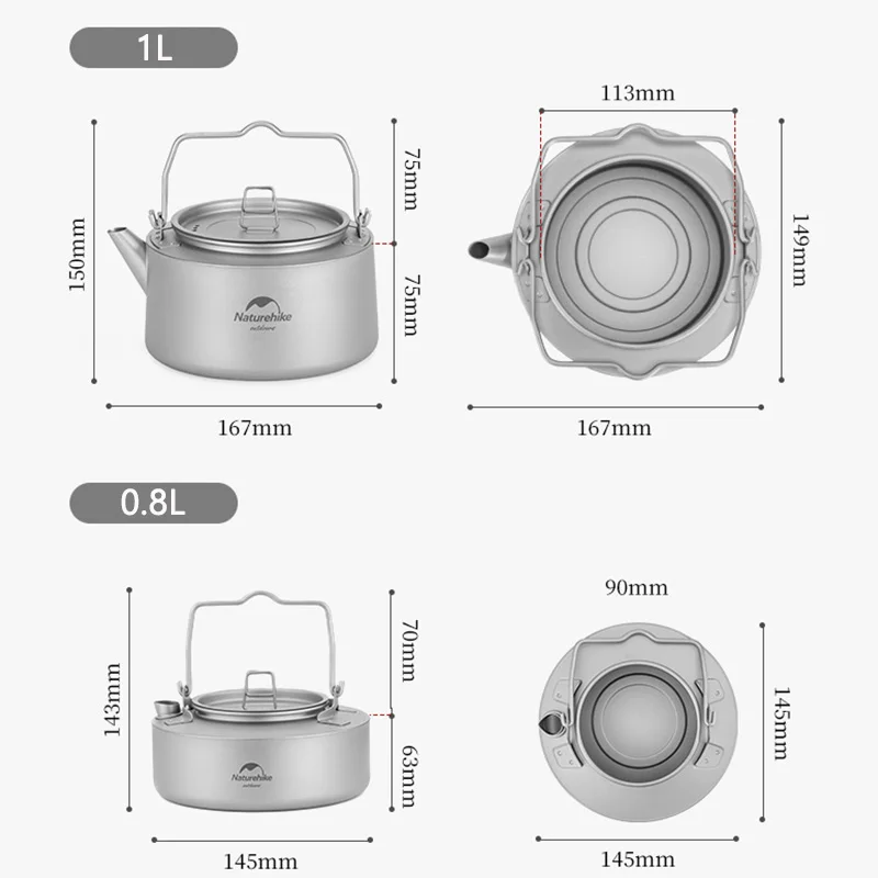 Naturehike Outdoor Servies 1L Titanium Waterkoker Ultralight Camping Picknick Kokend Ketel Draagbare Koffiezetapparaat Thee Pot Set