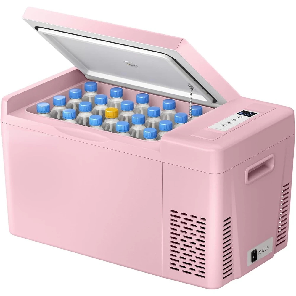 Pink 23Quart Portable Refrigerator, 12 Volt Fridge 22L, Portable Freezer Compressor Cooler 12/24V DC 110~240 Volt AC