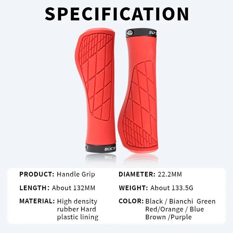 BUCKLOS Mtb Grips Soft Rubber Bicycle Handlebar Grip 22.2mm Anti Skid Lockable Bike Cuffs Sleeves Mountain Cycling Accessories