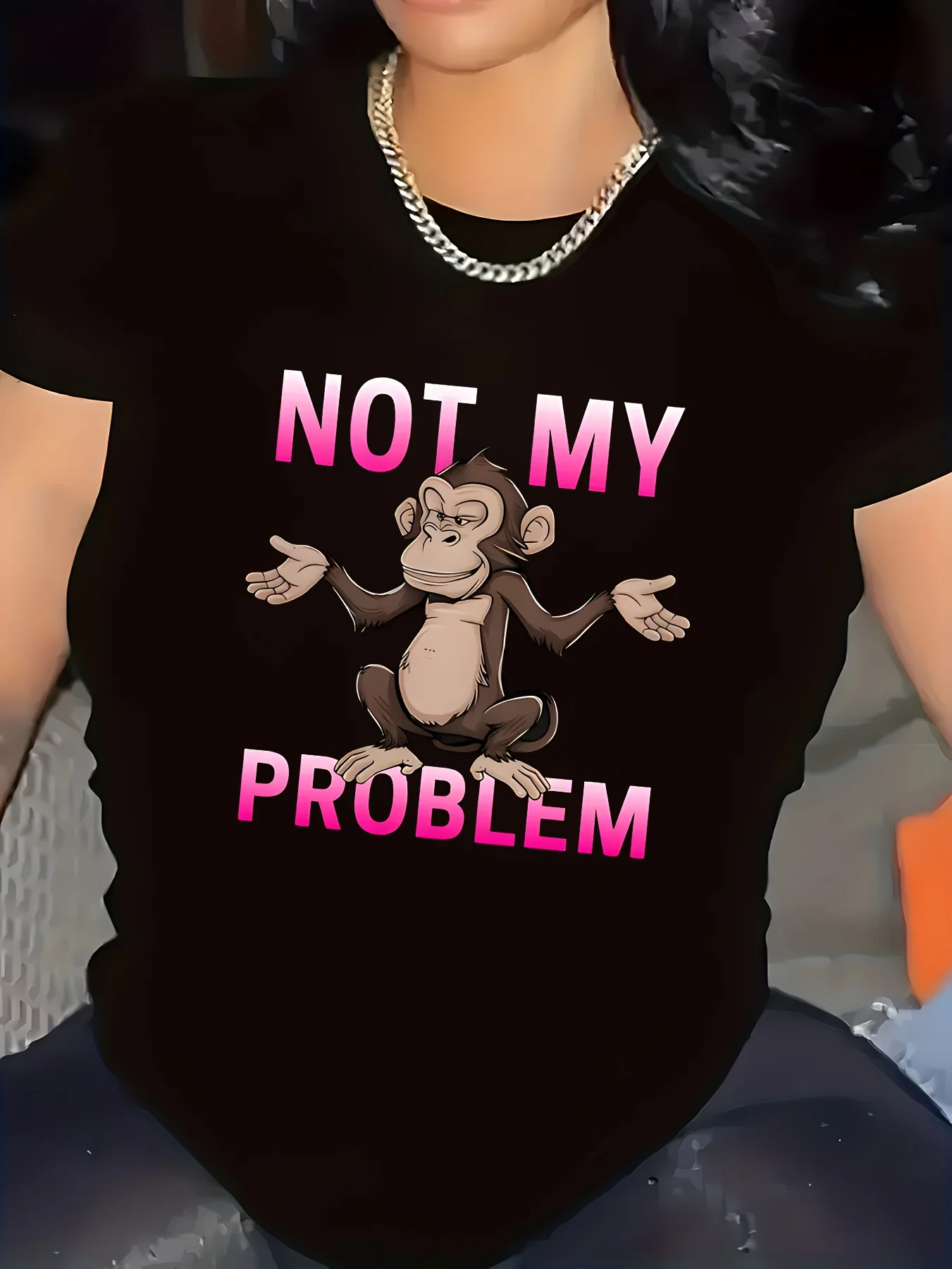 Funny Monkey Not My Problem Graphic T-Shirt Women Casual  Sleeve Tees Humorous Sarcasm Tops for Ladies Women Clothes