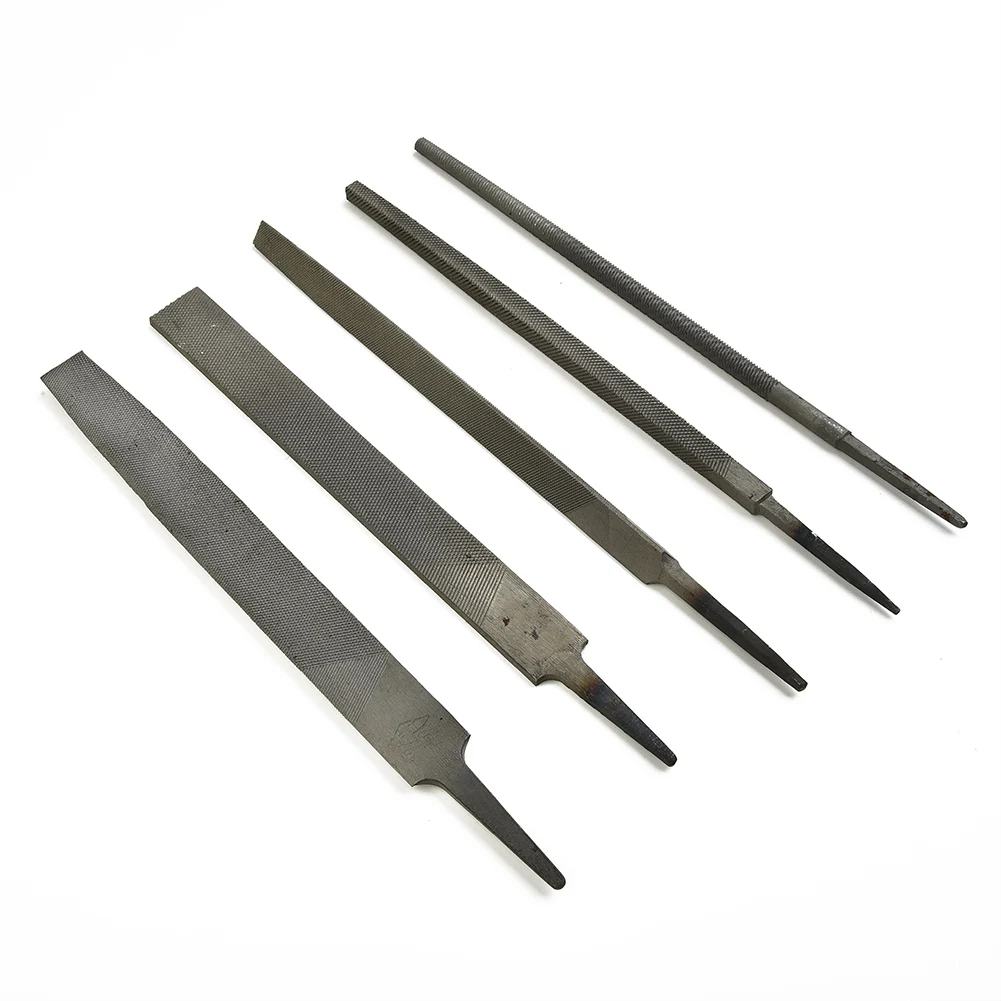 5pc 6Inch Industrial Steel Files Set Flat Round Half Round/Triangle Square Chainsaw Chain Sharpening Jig Woodworking Hand Tools