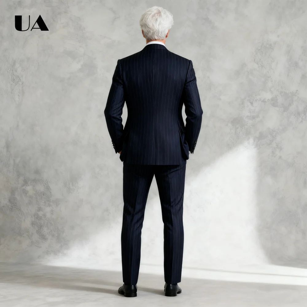 Traje formal a rayas para hombres, trajes de negocios ajustados de tres piezas (chaqueta, chaleco, pantalones), trajes a medida, trajes clásicos de esmoquin para desfile