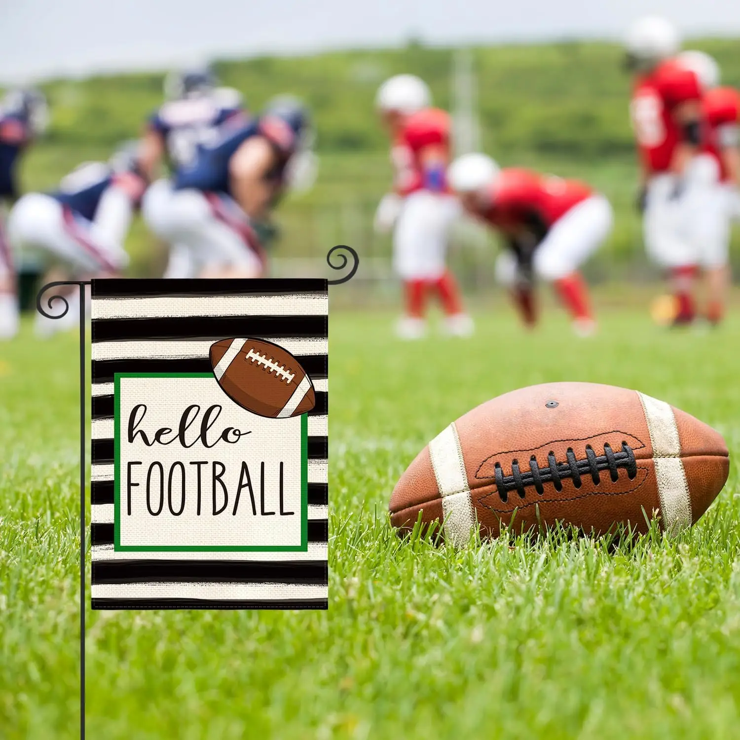 AVOIN colorlife Stripes Hello Football Garden Flag 12x18 Inch Double Sided | Double Sided, Weather & Fade Resistant, Yar PPZ