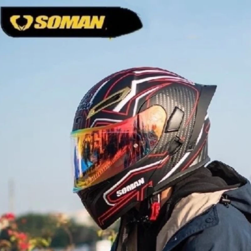 SOMAN 955-S DOT Approved Motorcycle Helmet Full Face Helmet Double Visor Flip Up Motocross Helmet Four Seasons Universal