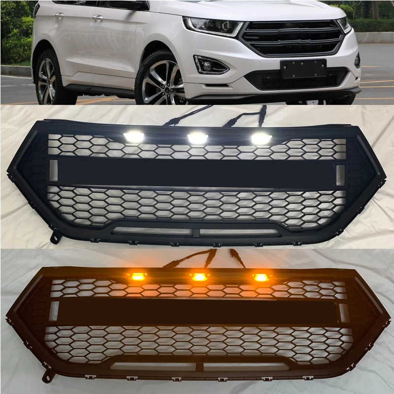 Modified LED Racing Grill For Ford Edge 2015 2016 2017 2018 2019 Front Bumper Mesh Cover Grills Grille Trims Bumper Mask Grilles