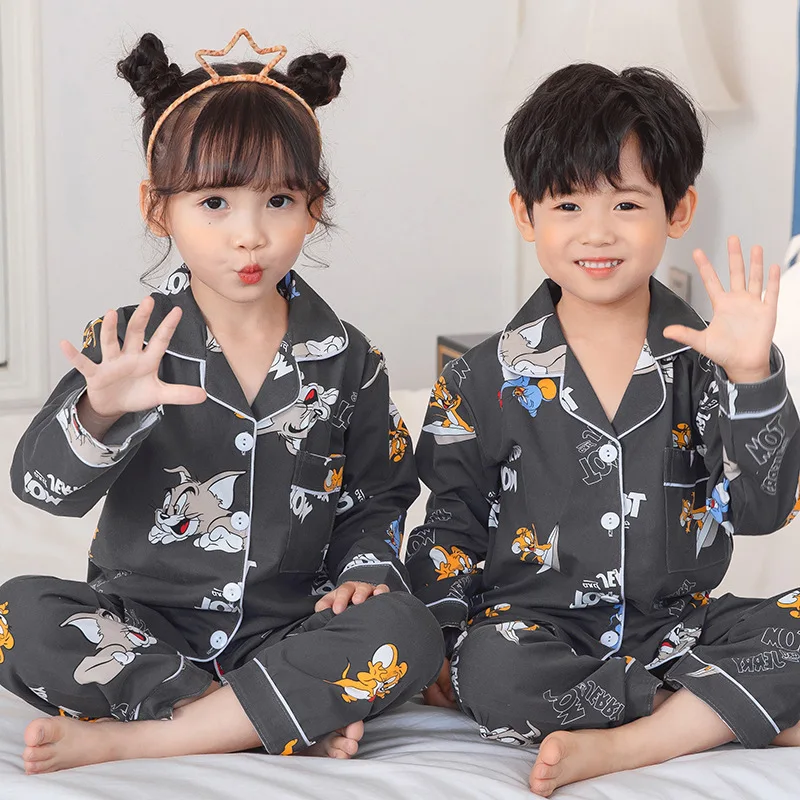 New Children\'s Pajamas Long Sleeve Spring And Autumn Cartoon Big Children\'s Home Furnishing Set